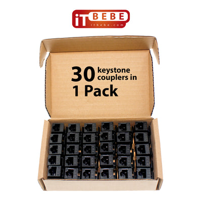 ITBEBE RJ45 Keystone Jack Inline Coupler – Female to Female Insert Coupler for Cat6, Cat5 and Cat5E Ethernet Cables – UL Listed (30-Pieces, Black)